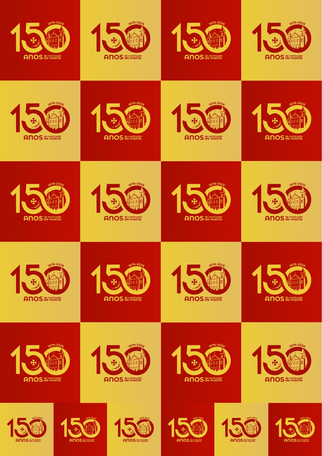 Arte comemorativa principal dos 150 anos da Matriz